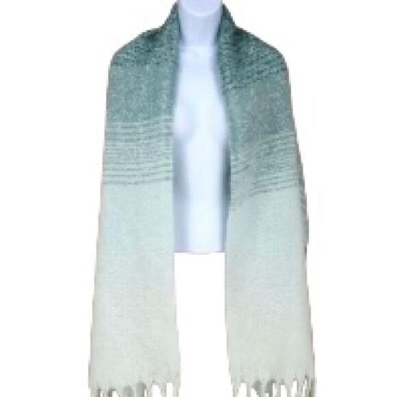 ANTHROPOLOGIE Mer Sea Always by the Sea Cozy Travel Wrap Teal Aqua Ombre Stripes - Picture 3 of 12